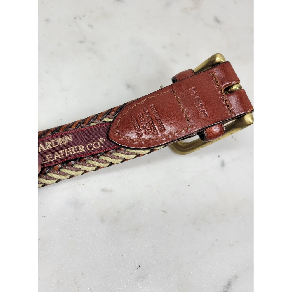 Arden Preppy Braided Leather Belt Size 36 Brown Tan Stretch Woven Brass Buckle - Picture 11 of 13